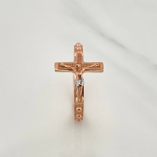 Anillo Cruz Cristo 6.45gr / T11 1/2 / Dos Oros Blanco Rosa 18K %
