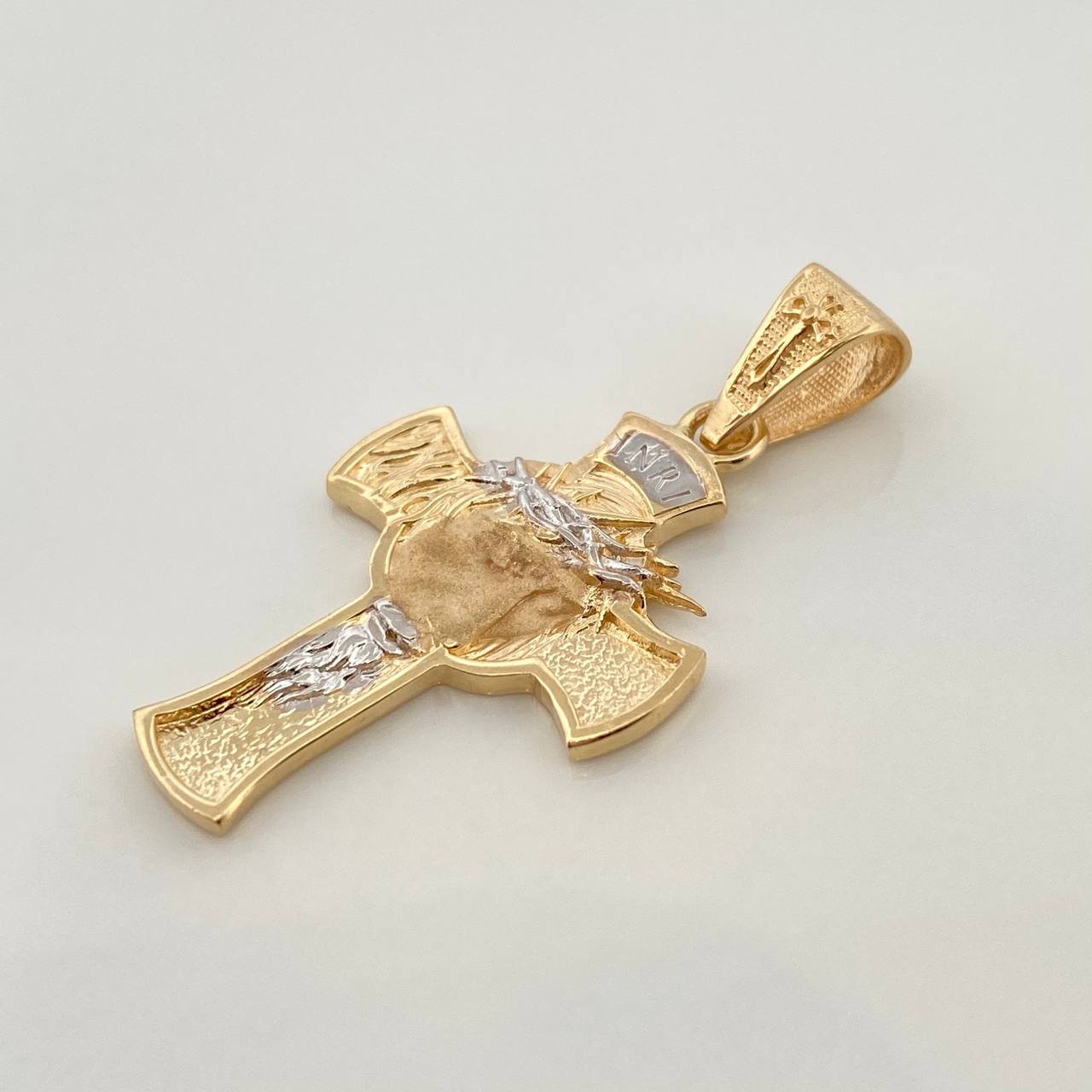 Cross Face of Christ Pendant 4.45gr / 1 1/2 in / Two Yellow White Golds 18K %