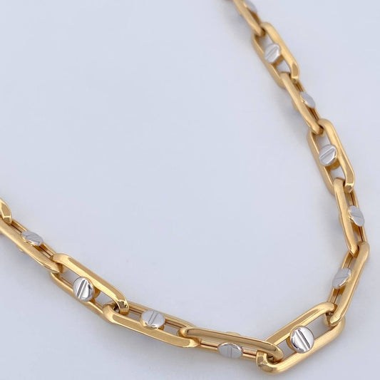 Cadena Clik Tornillos 16.1gr / 60cm / Dos Oros Amarillo Blanco +4 18K $
