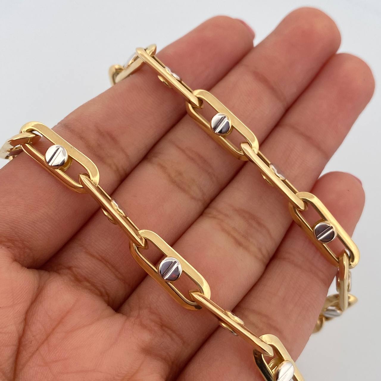 Cadena Clik Tornillos 16.15gr / 60cm / Dos Oros Amarillo Blanco +4 18K $