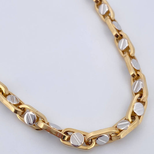 Cadena Clik Tornillos 25.2gr / 60.7cm / Dos Oros Amarillo Blanco +4 18K $