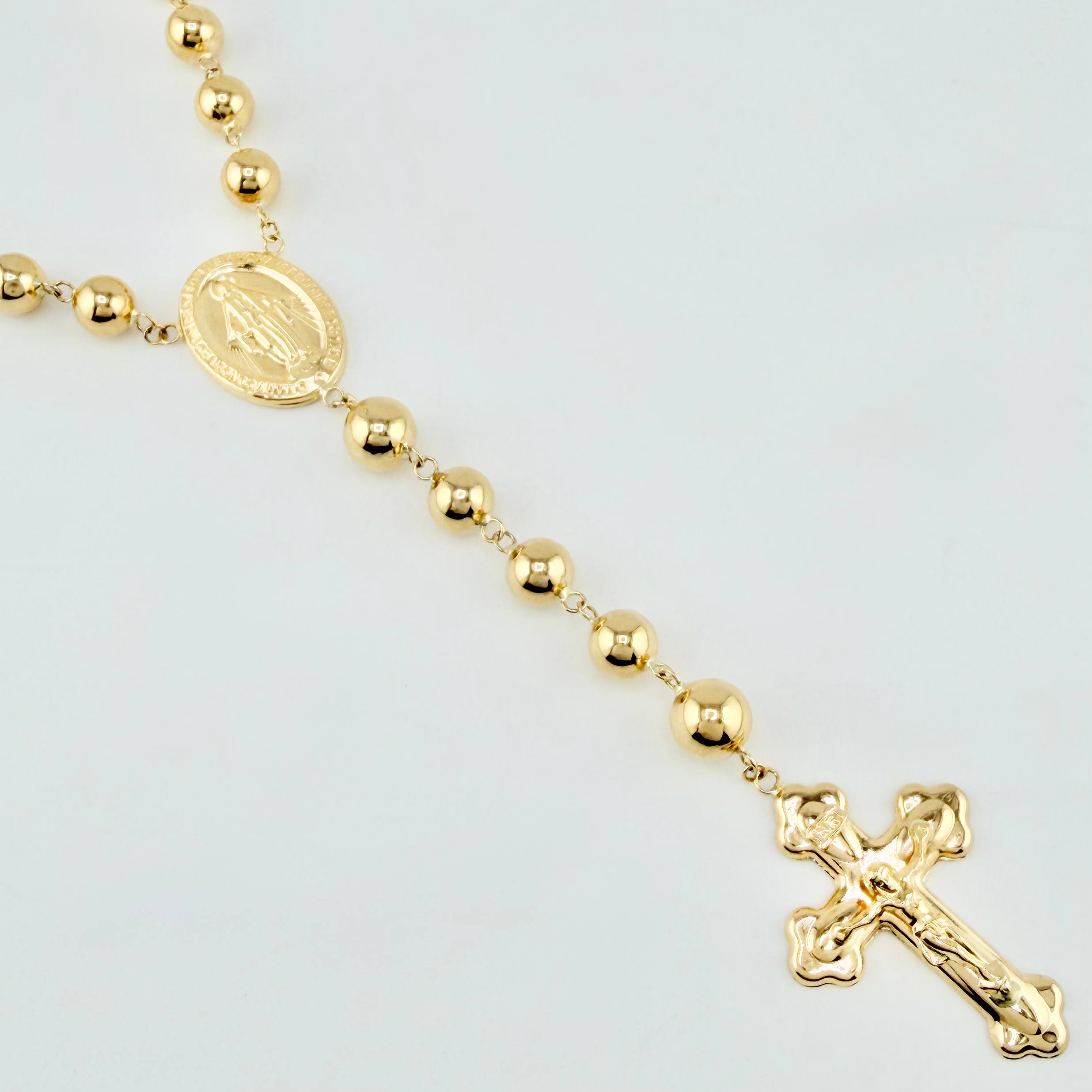 Rosary Miraculous Virgin Christ Cross 21.95gr / 25 1/2 in / 7mm-8mm 18K Yellow Gold ©