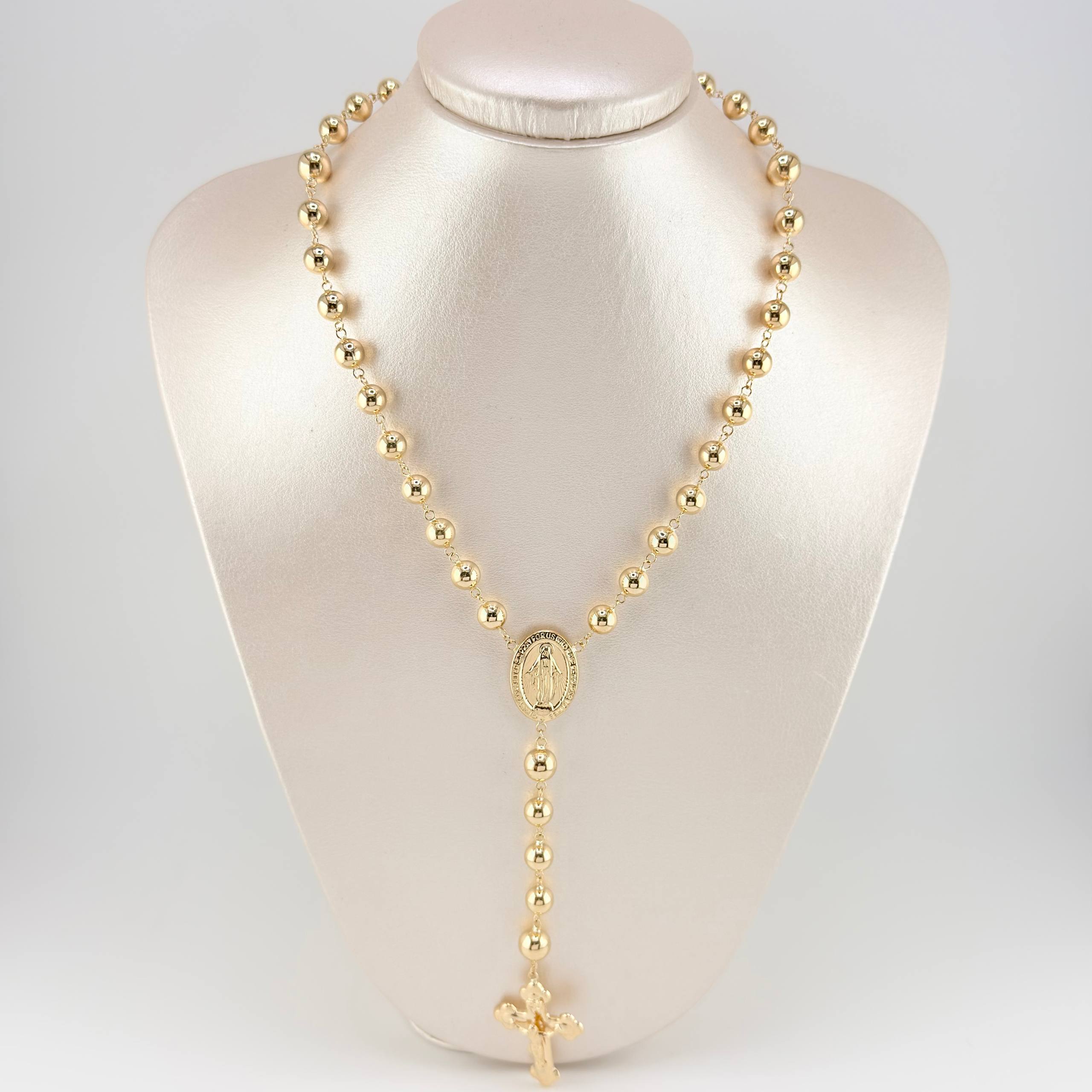 Rosario Milagrosa Cruz Cristo 22gr / 25 1/2 in / 7mm-8mm Oro Amarillo 18K *