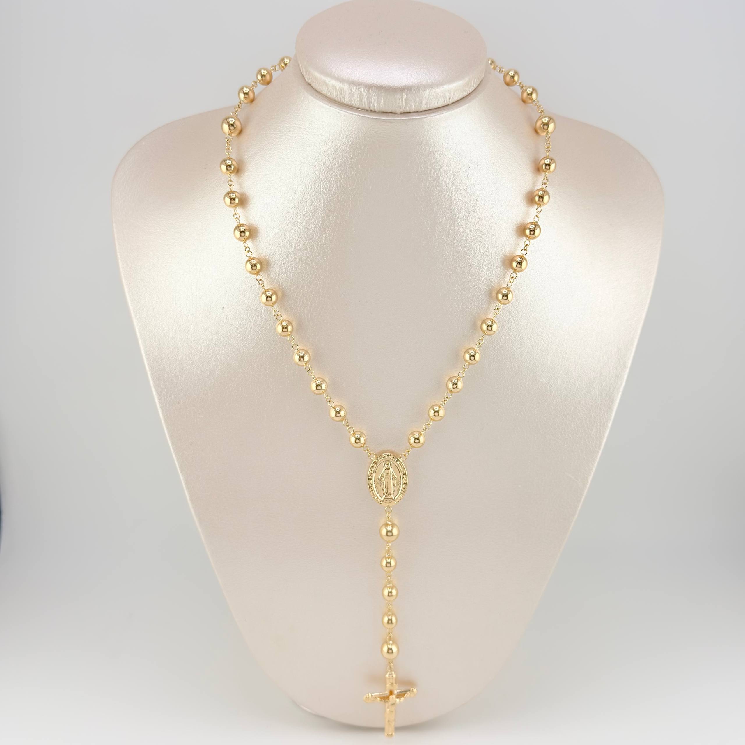Rosario Milagrosa Cruz Cristo 17.1gr / 25 1/2 in / 6mm-7mm Oro Amarillo 18K *