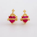 Stud Earrings Set Sacred Heart 2.7g / in / 11.2mm Yellow Gold 18K