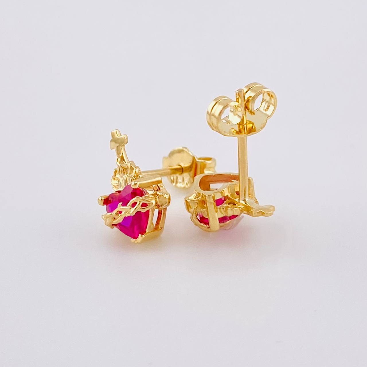 Stud Earrings Set Sacred Heart 2.7g / in / 11.2mm Yellow Gold 18K