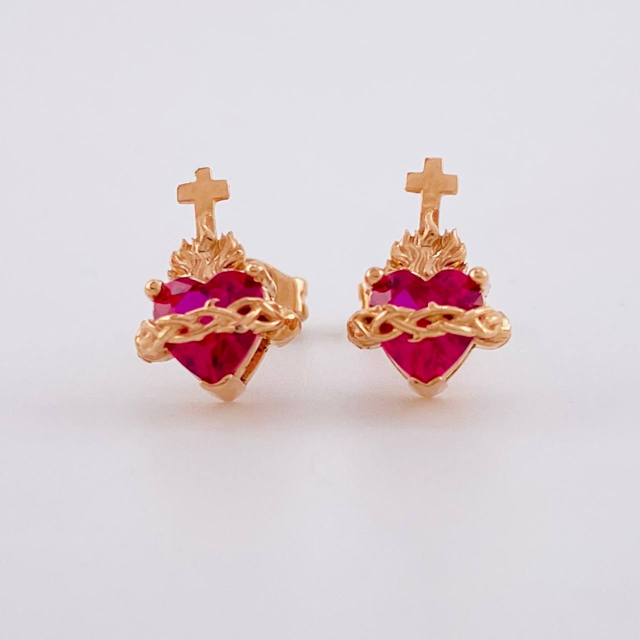Stud Earrings Set Sacred Heart 2.6g / in / 11.2mm Rose Gold 18K