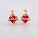 Stud Earrings Set Sacred Heart 2.6g / in / 11.2mm Rose Gold 18K