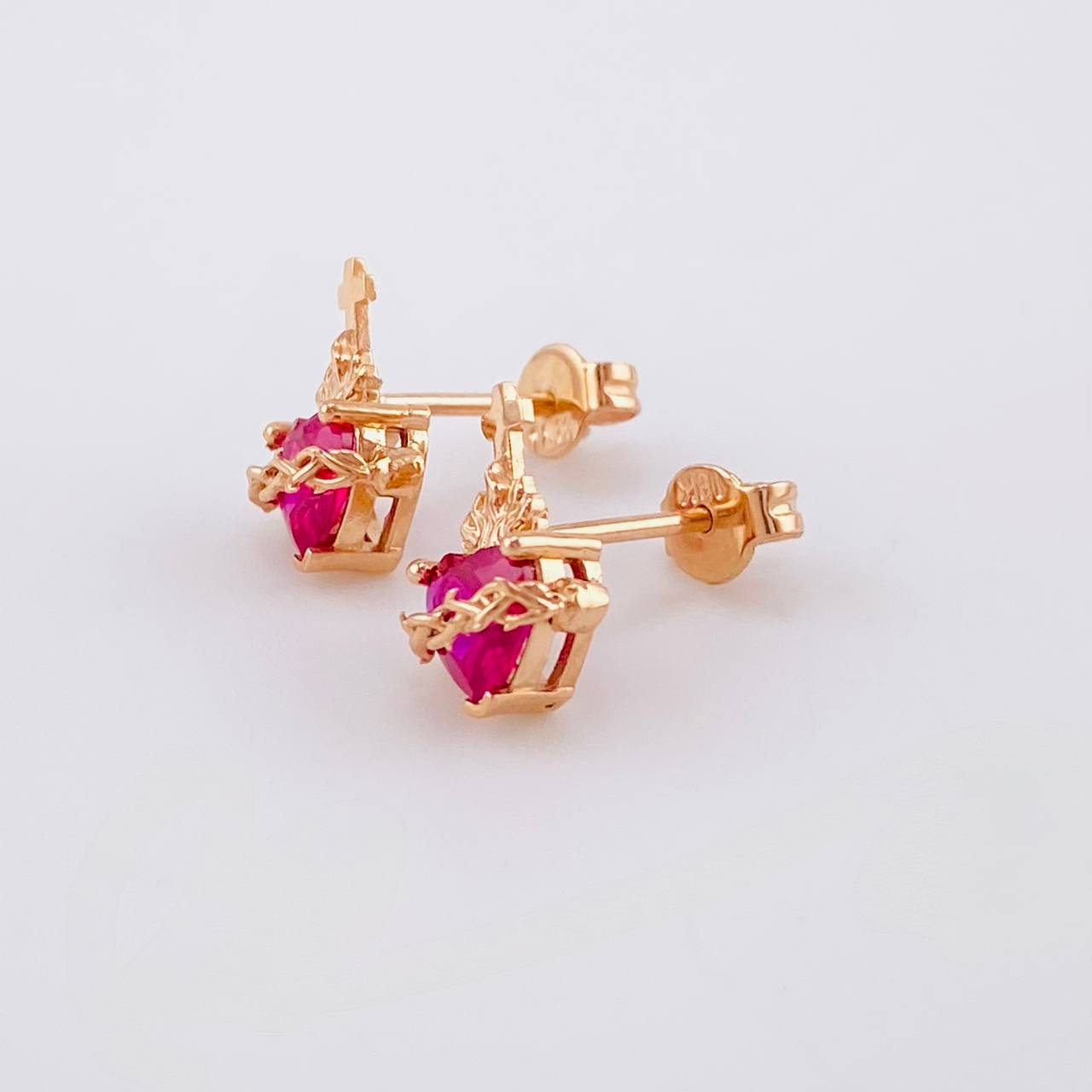 Stud Earrings Set Sacred Heart 2.6g / in / 11.2mm Rose Gold 18K