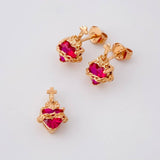 Stud Earrings Set Sacred Heart 2.6g / in / 11.2mm Rose Gold 18K