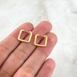 Candongas Candongas Cuadradas Clavo 2.4gr / 1.2cm / Circones Blancos Oro Amarillo 18K