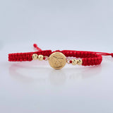 Red Woven Bracelet San Miguel Archangel 1.45gr / 18K Yellow Gold &