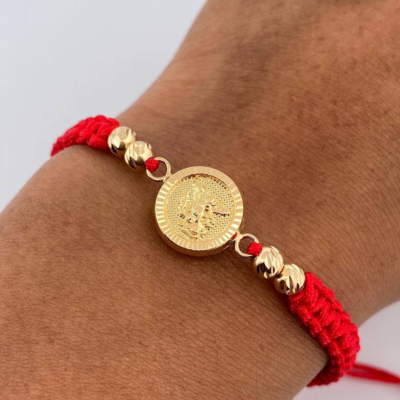 Red Woven Bracelet San Miguel Archangel 1.45gr / 18K Yellow Gold &