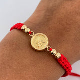 Red Woven Bracelet San Miguel Archangel 1.45gr / 18K Yellow Gold &