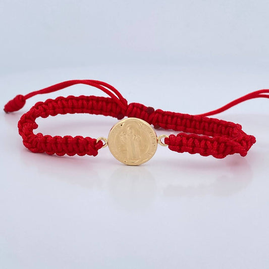 Pulsera Tejida Roja San Benito 0.95gr / Oro Amarillo 18K &