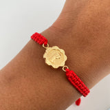 Pulsera Tejida Roja Virgen Maria Flor 1.1gr / Oro Amarillo 18K &