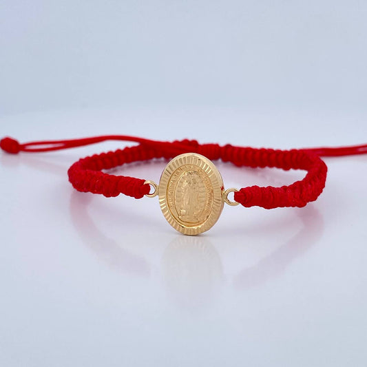 Pulsera Tejida Roja Virgen Gudalupe 1.3gr / Oro Amarillo 18K &