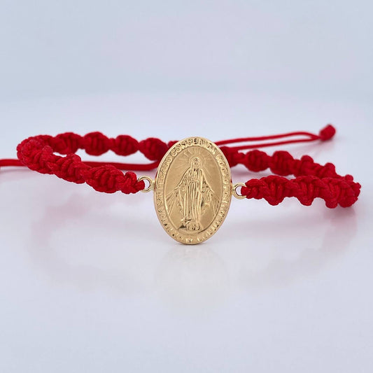 Pulsera Tejida Roja Virgen Milagrosa 1.55gr / Oro Amarillo 18K &