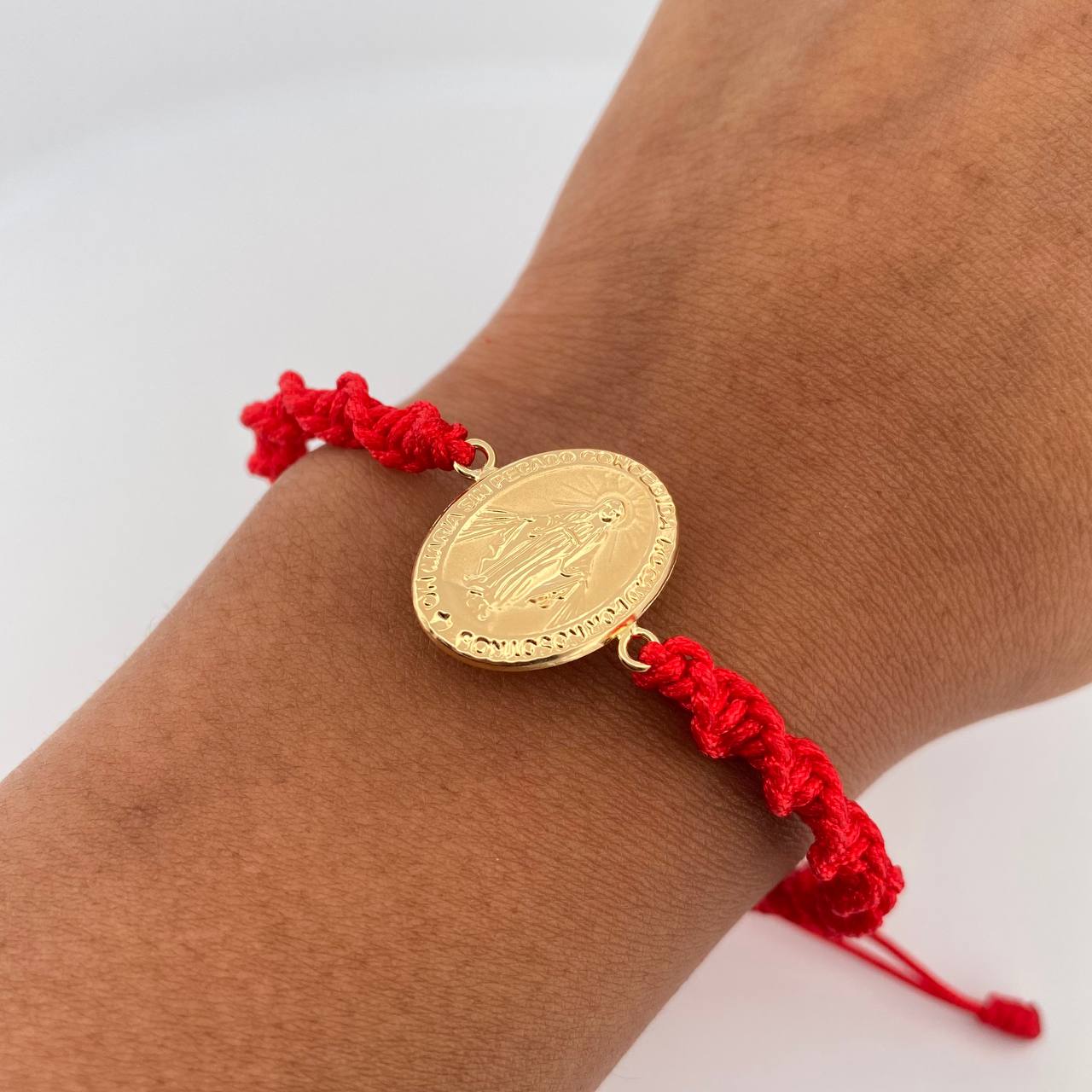 Pulsera Tejida Roja Virgen Milagrosa 1.55gr / Oro Amarillo 18K &