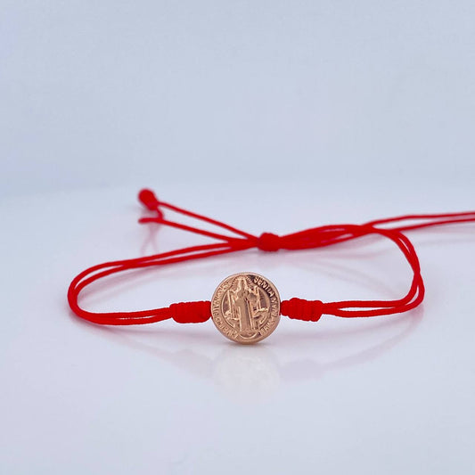 Pulsera Tejida Roja San Benito 0.6gr / Oro Rosa 18K &