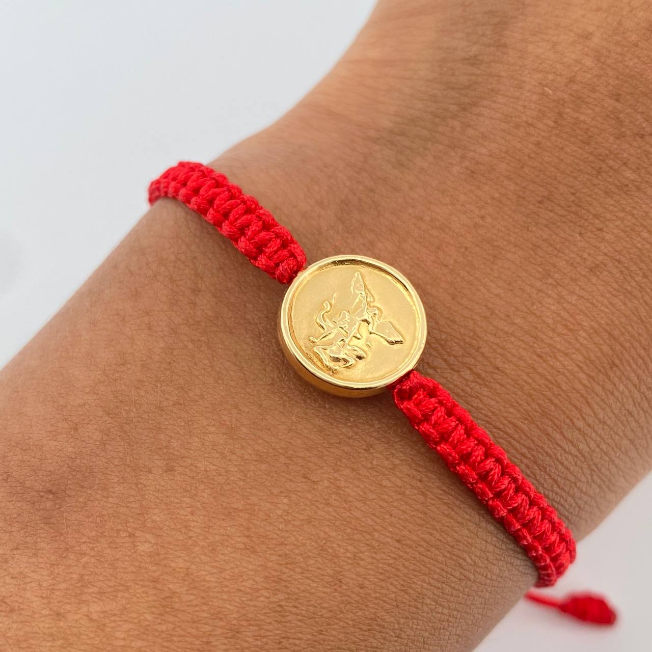 Red Woven Bracelet Saint Michael Archangel 0.8gr / 18K Gold