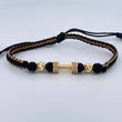 Woven Bracelet Beige Black Dumbbell 2.45gr / 18K Gold