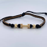 Woven Bracelet Beige Black Dumbbell 2.45gr / 18K Gold