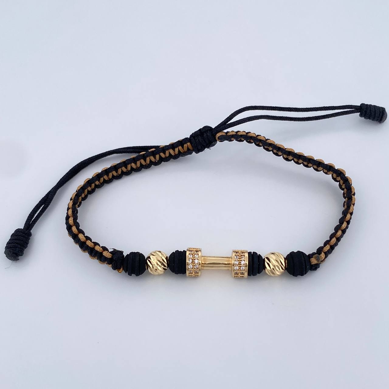 Woven Bracelet Beige Black Dumbbell 2.45gr / 18K Gold