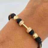 Woven Bracelet Beige Black Dumbbell 2.45gr / 18K Gold