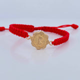 Pulsera Tejida Roja Virgen Maria Flor 1.1gr / Oro Amarillo 18K &