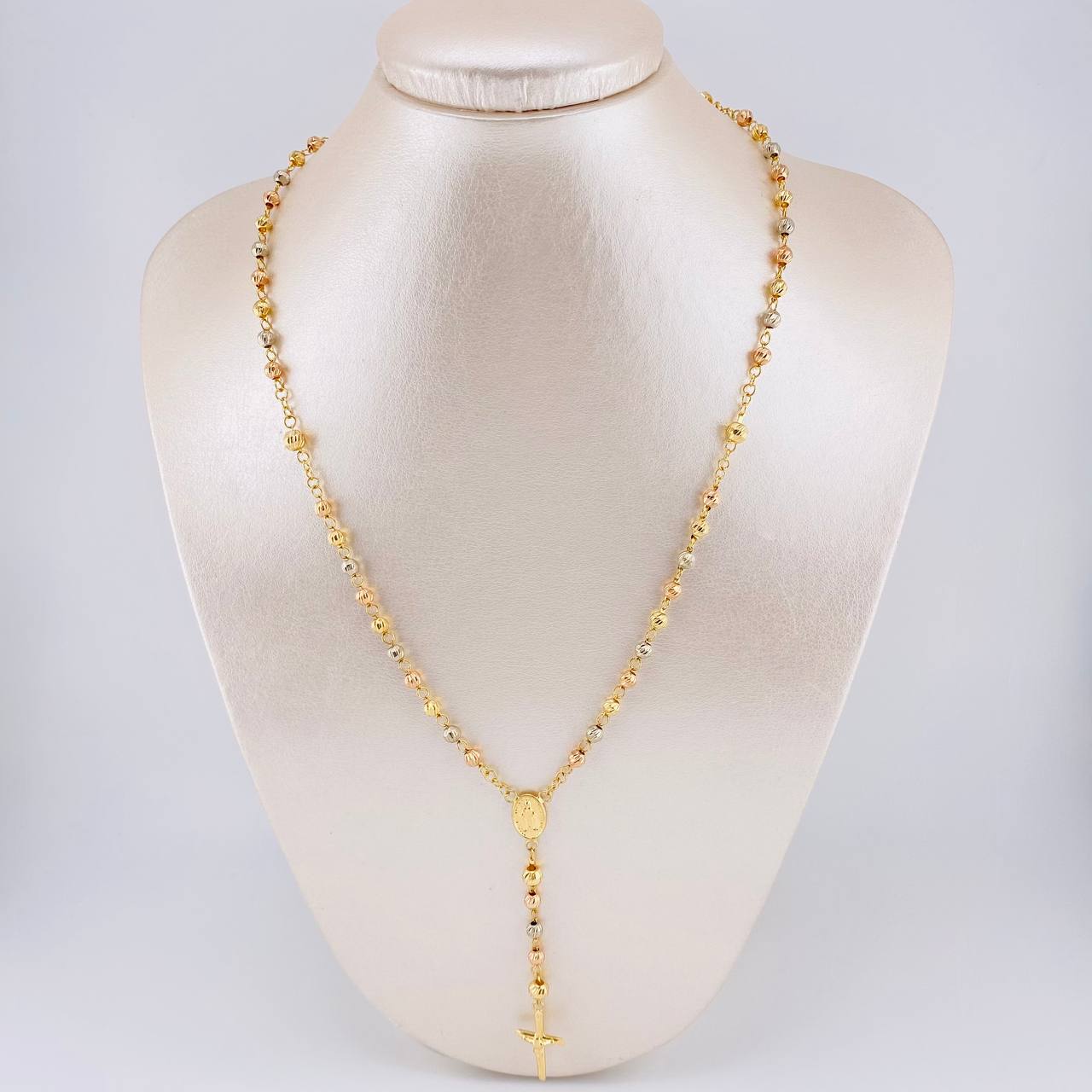 Rosario Virgen De La Milagrosa Diamantado 8.75g / 20 in / 4mm-5mm mm Tres Oros 18K