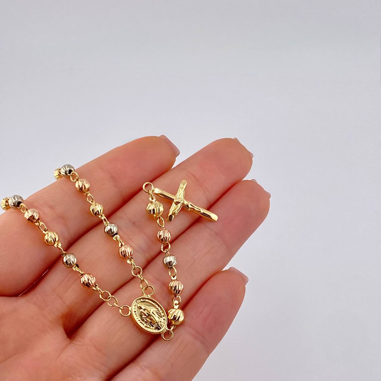 Rosario Virgen De La Milagrosa Diamantado 8.75g / 20 in / 4mm-5mm mm Tres Oros 18K