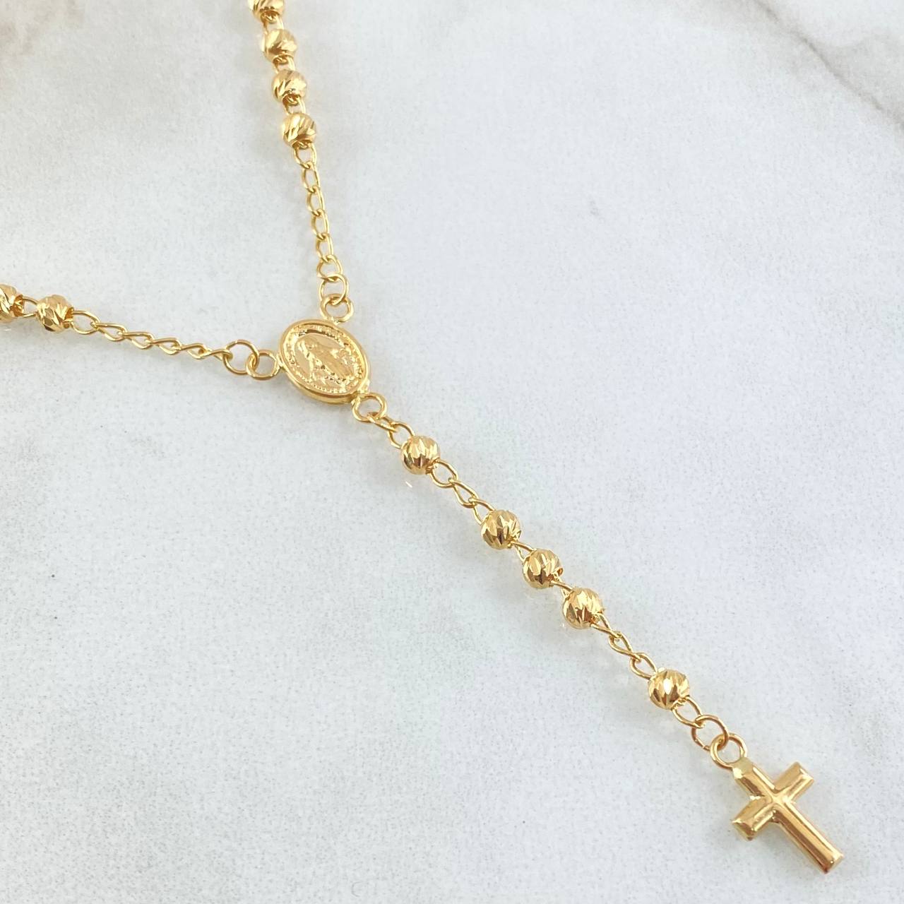 Miraculous Virgin Rosary Polished Cross 6.75gr / 17.7in / 18K Yellow Gold