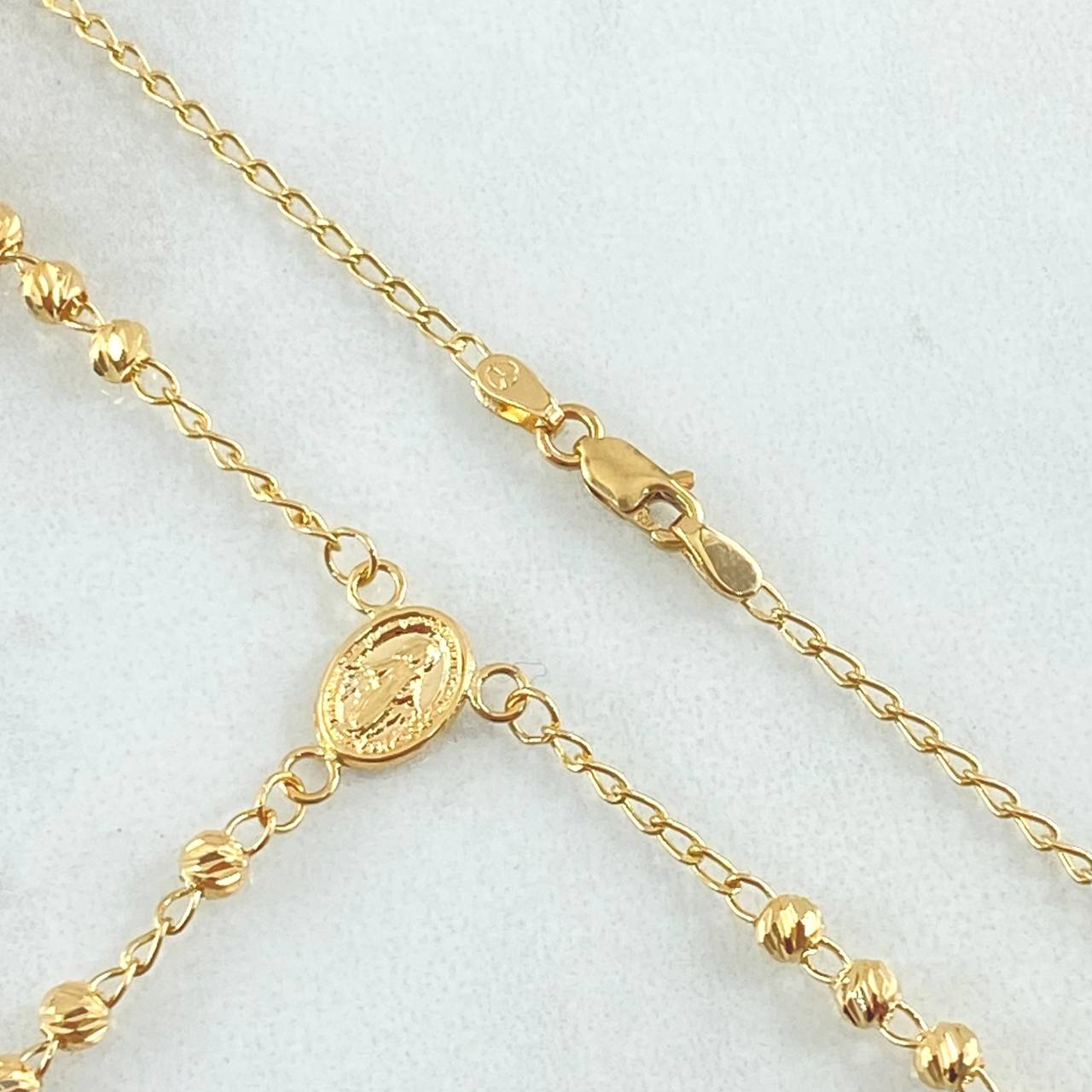 Rosario Virgen Milagrosa Cruz Lisa 6.6gr / 45cm / Oro Amarillo 18K