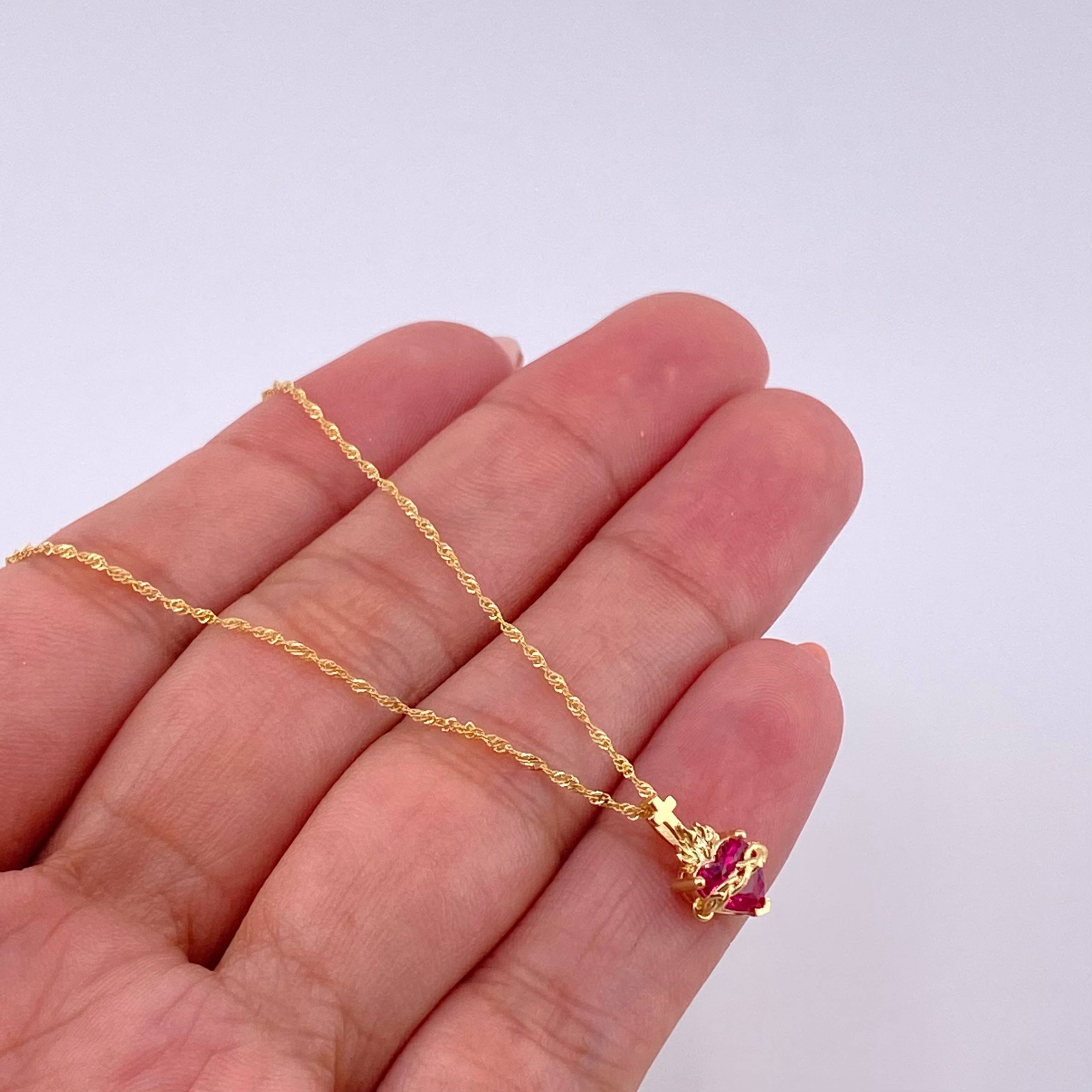 Set Singapore Chain + Sacred Heart Pendant / 1.7g / 24 in 18K Yellow Gold