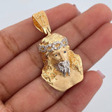 Dije Rostro Cristo 11.05gr / 4cm / Circones Azules Blancos Dos Oros Amarillo Blanco 18K $