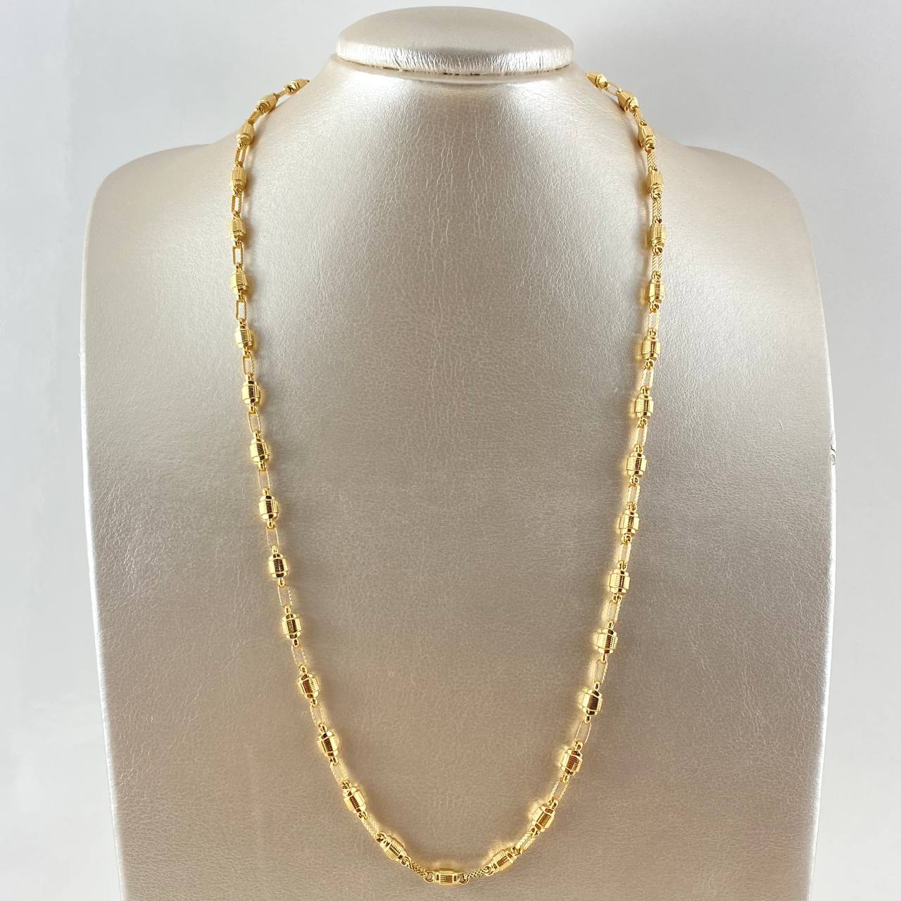 Rustic Chain Barrel Striped 12.1gr / 60cm / 4.4mm Diamond Cut 18K Yellow Gold