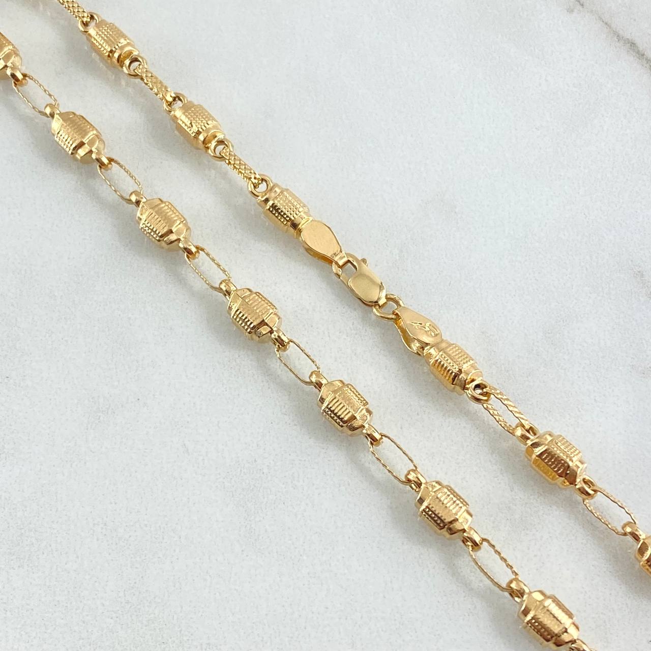 Rustic Chain Barrel Striped 12.1gr / 60cm / 4.4mm Diamond Cut 18K Yellow Gold