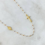 Cadena Denario Virgen Milagrosa 2.65gr / 45cm / 2mm Bolas Lisas Cruz Lisa Oro Amarillo +4 18K