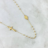 Cadena Denario Virgen Milagrosa 2.65gr / 45cm / 2mm Bolas Lisas Cruz Lisa Oro Amarillo +4 18K ©