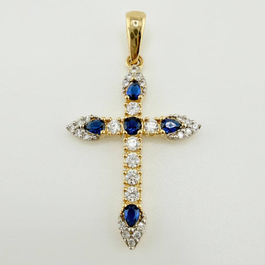 Dije Cruz Tupida 1.95gr / 1 1/2 in / Dos Oros Amarillo Blanco 18K