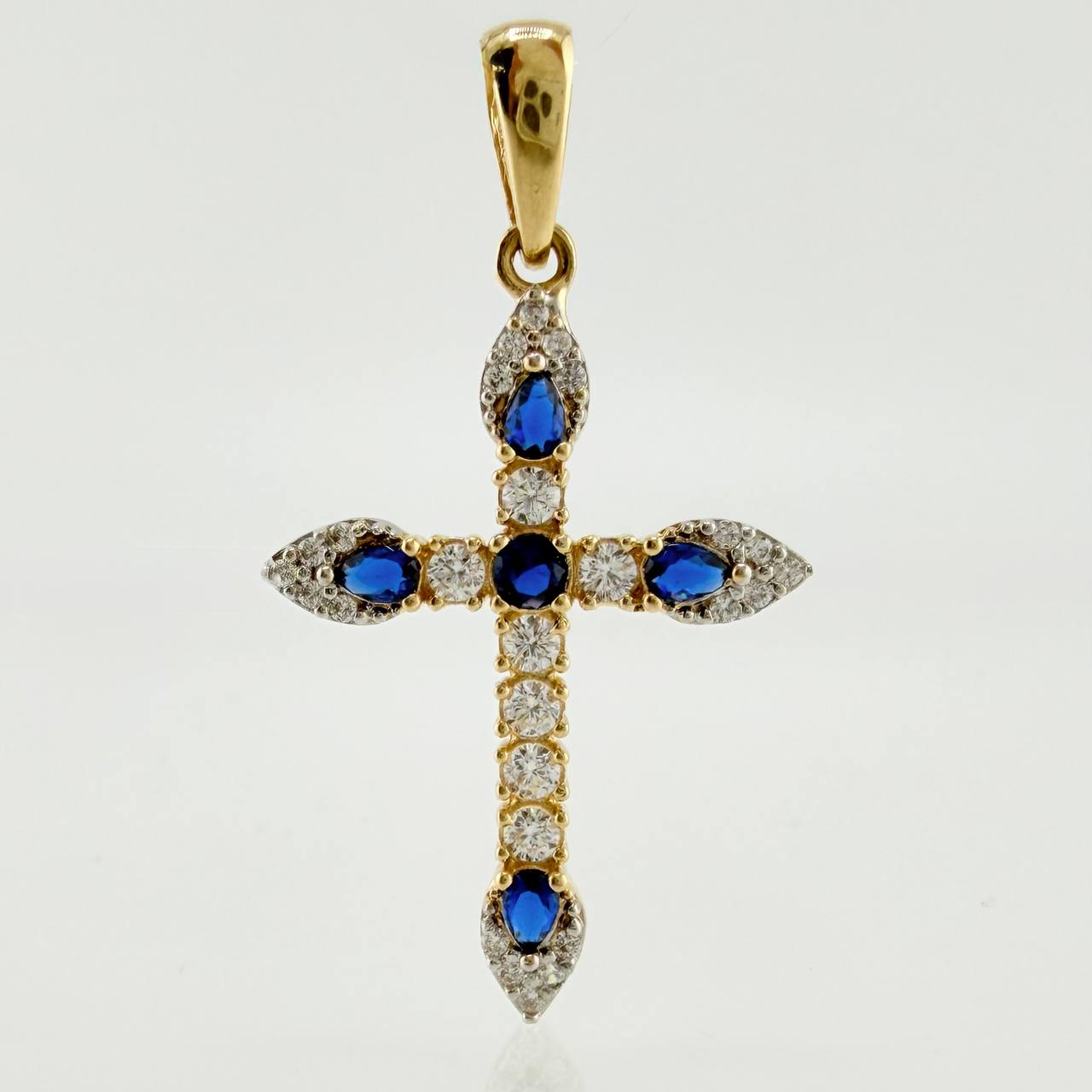 Dije Cruz Tupida 1.95gr / 1 1/2 in / Dos Oros Amarillo Blanco 18K