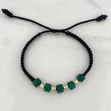 Pulsera Negra Morralla Cubica 5mm Cilindros 4 und Oro Amarillo 18K %