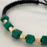 Pulsera Negra Morralla Cubica 5mm Cilindros 4 und Oro Amarillo 18K %