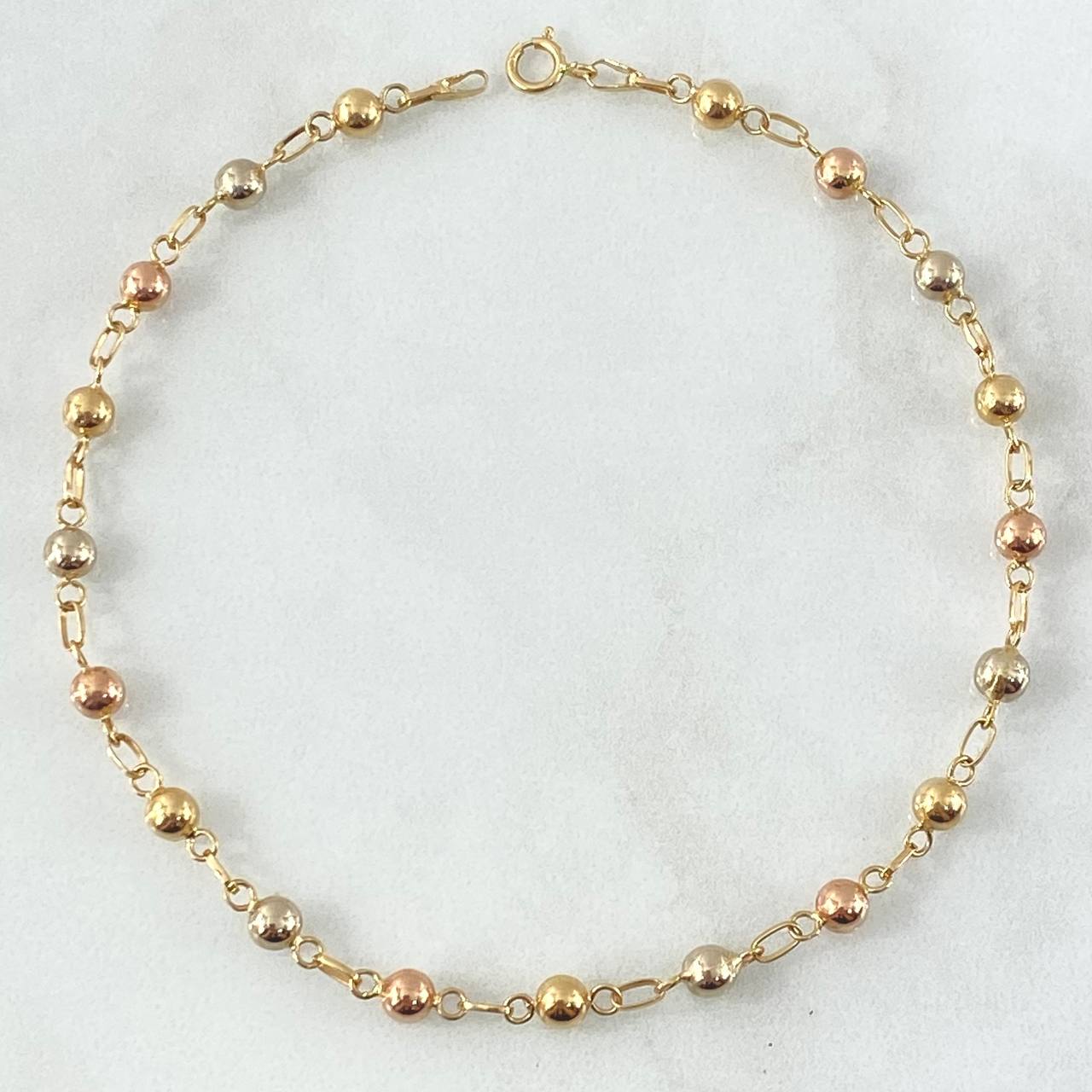 Military Type Anklet 4.1gr / 23.5cm / 4mm Beads Polished Three 18K Golds