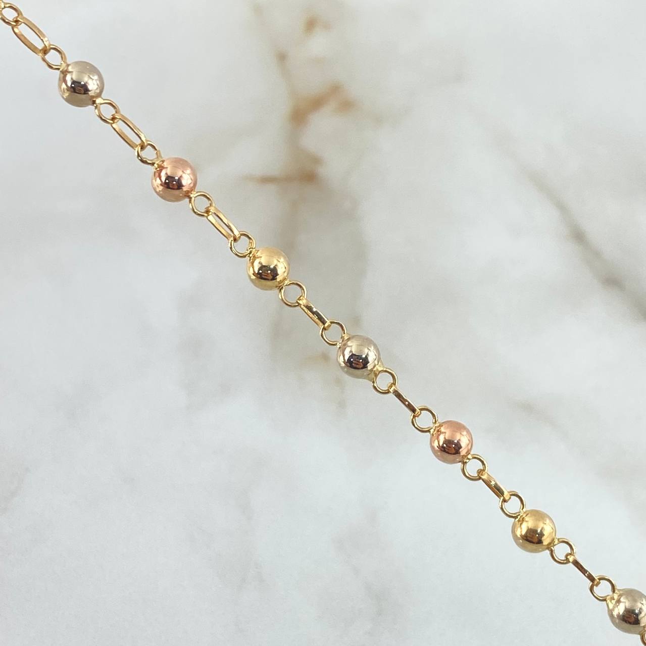 Military Type Anklet 4.1gr / 23.5cm / 4mm Beads Polished Three 18K Golds