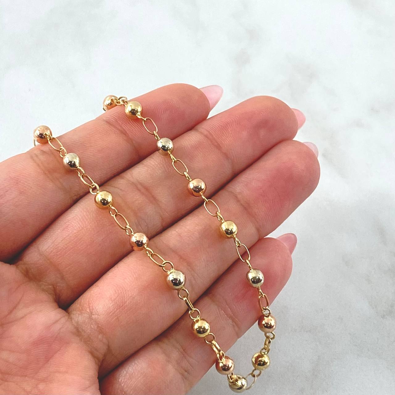 Military Type Anklet 4.1gr / 23.5cm / 4mm Beads Polished Three 18K Golds