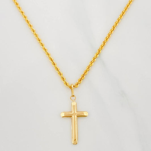 Set Cadena Lazo + Dije Cruz / 3.85 g / 23 1/2 in Oro Amarillo 18K