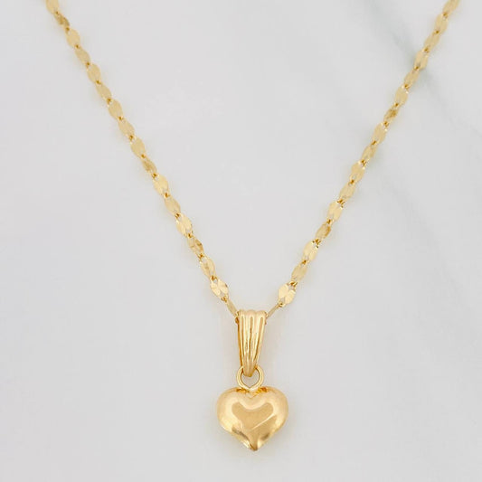 Set Cadena Flor Espejo + Dije Corazón / 1.4 g / 17 3/4 in Oro Amarillo 18K