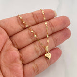 Set Cadena Flor Espejo + Dije Corazón / 1.4 g / 17 3/4 in Oro Amarillo 18K